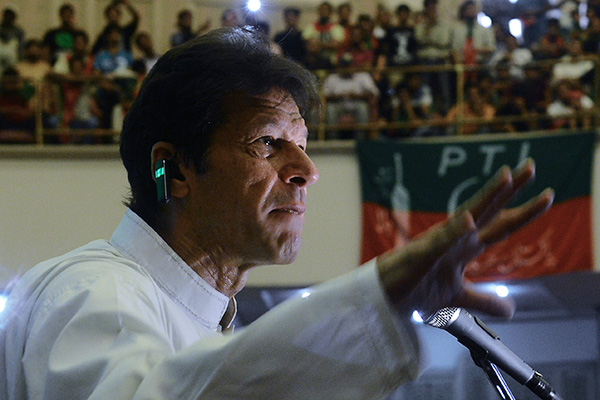 Imran Khan addresses supporters at a rally in Lahore, May 5. Arif Ali—AFP 