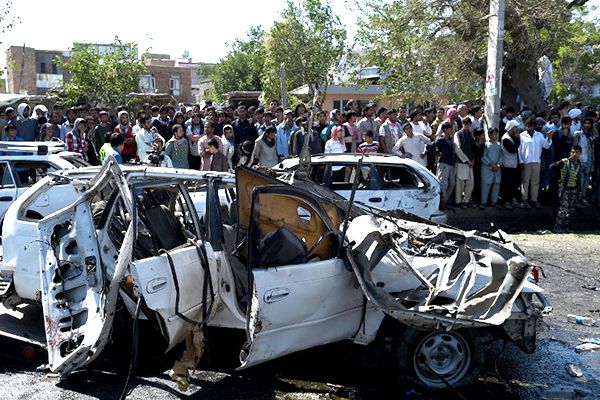 Site of a suicide car bomb attack, Kabul, June 30. Wakil Kohsar—AFP